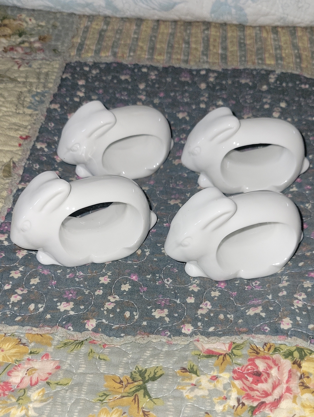Vintage Fine Bone China White Rabbit Napkin Rings - Set of 4 Easter Bunny